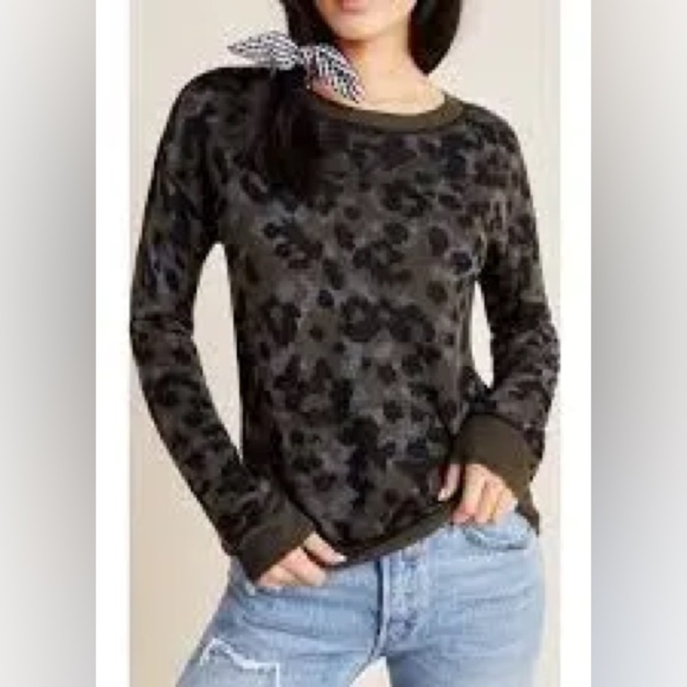 Anthropologie Womens Ethan Leopard Camo Animal Print Soft Wear Sweater Sz Small